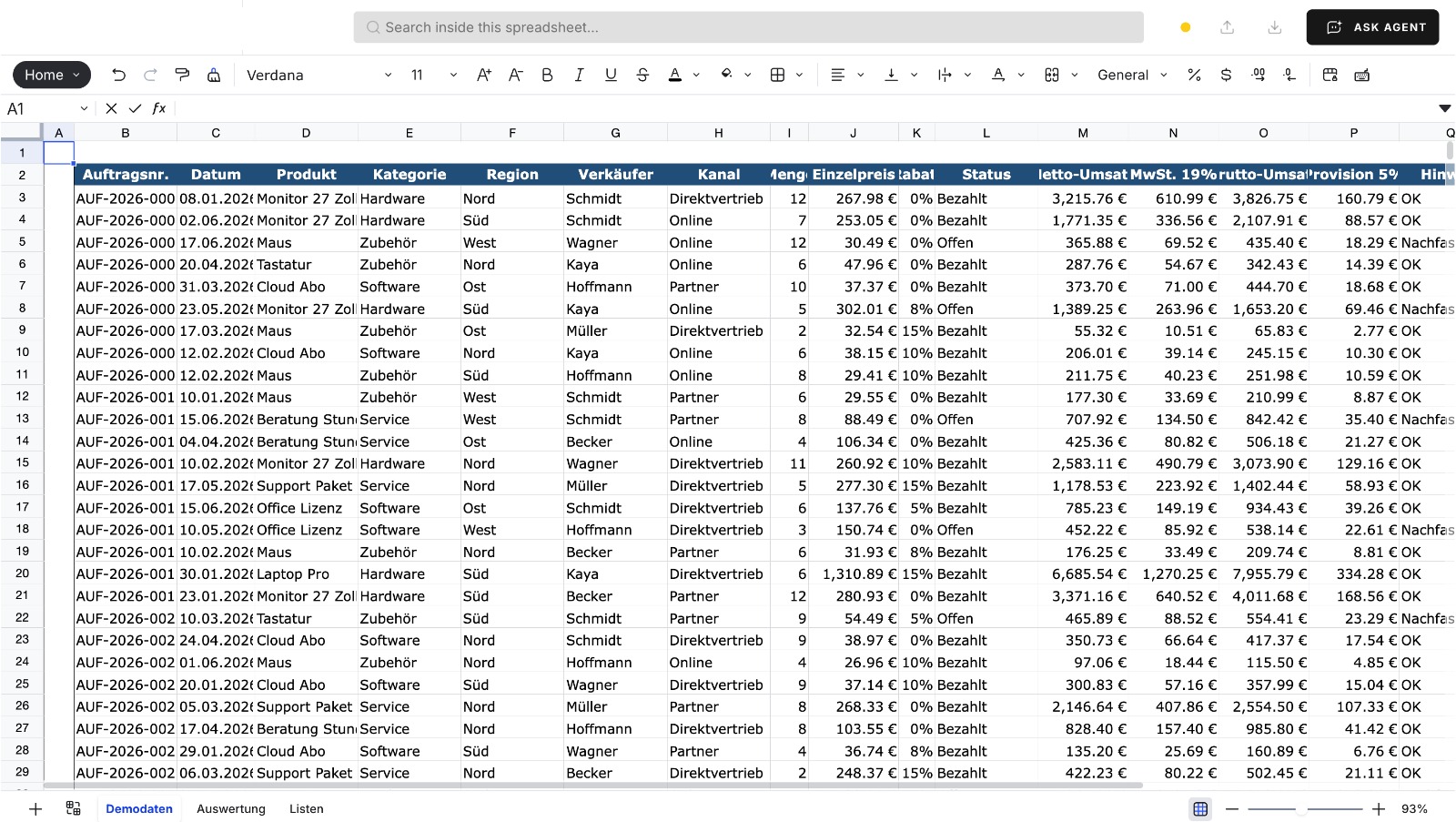 Spreadsheets — product app screenshot placeholder